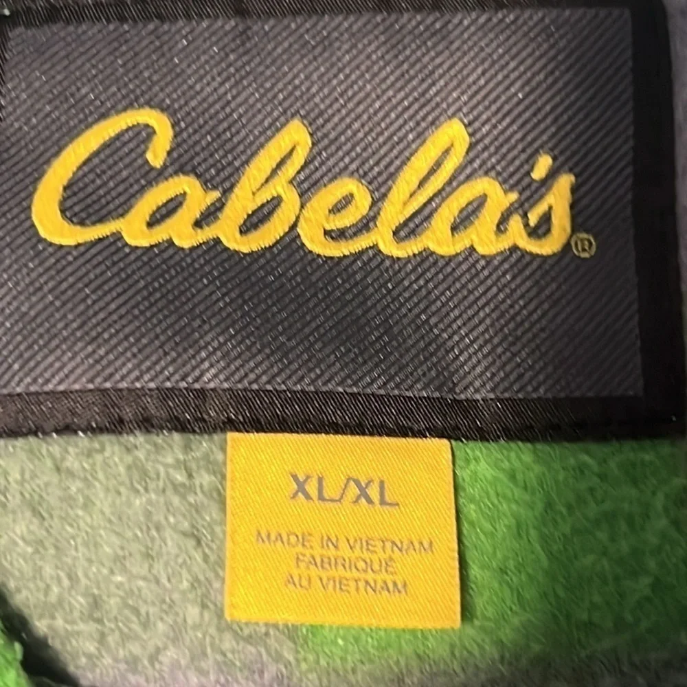 Cabelas Youth Unisex Green Grey Plaid Fleeced Zip Up Jacket Size XL